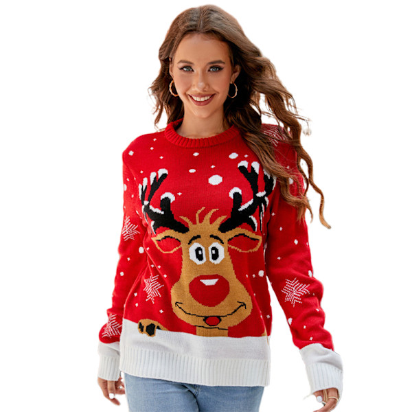 Dame Julegenser Pullover Langermet Strikket Sweat Xmas Stygg Pullover Topper C L