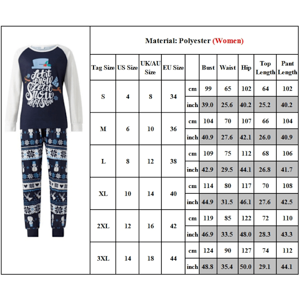 Matchande Familjejulpyjamas Set Kvinnor Män Barn PJs Långärmad Nattkläder Semester Lounge Set Women-B 2XL