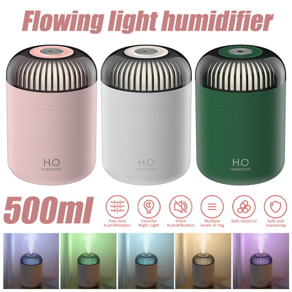 500ml Flödande Ljus Luftfuktare Färgglada USB Nattlampor Heminredning i sovrummet Pink