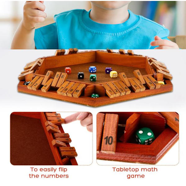 Shut The Box Tärningsspel för 1-6 Spelare Träbräde Bordsspel Matematikspel Bordsspel Klassiskt Resa Bärbar Klassrum