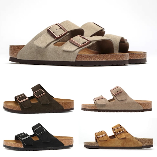 Birkenstock Arizona Mjuka Mockaskinn Fotbäddssandaler Unisex Halkskydd Avslappnade Skor Grey Green 42