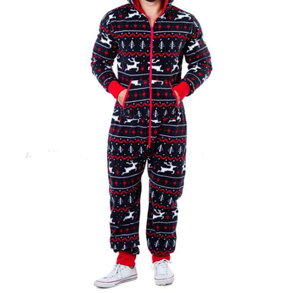 Herre Julepyjamas Juleprint Hætte Jumpsuit Pyjamas Jumpsuit Loungewear Tøj Lynlås C M