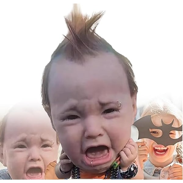Pelottavat ja hilpeät lateksipäähineet, itkevä punk-vauva, realistinen itkevä punk-vauva uutuus Halloween-naamiaisasu lateksipää