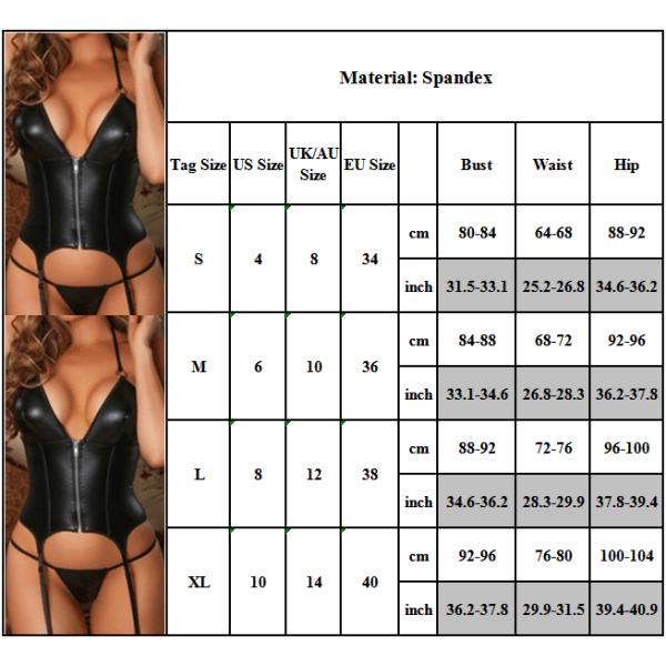 Sexig Dam Bodysuit Underkläder Rygglös Läder Nattkläder Pyjamas Black L