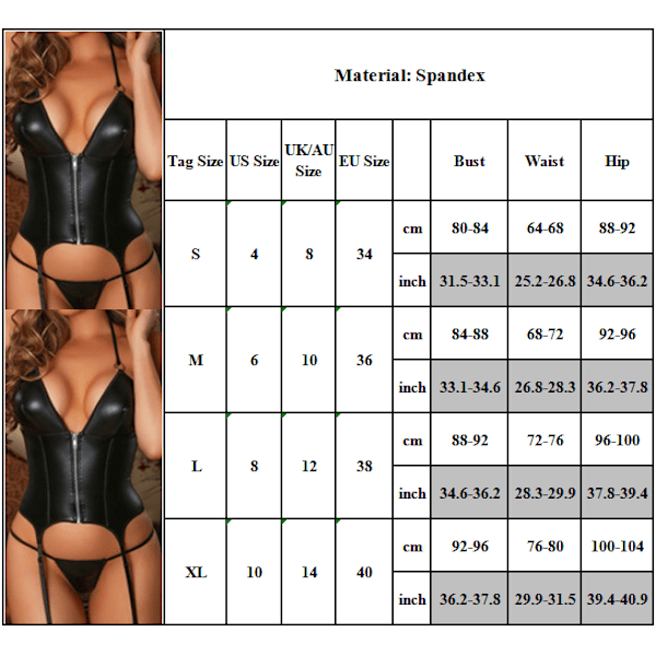 Sexig Dam Bodysuit Underkläder Rygglös Läder Nattkläder Pyjamas Black XL