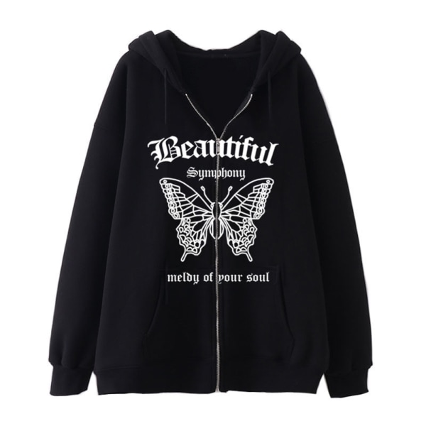 90s Harajuku Zip Hoodie Halloween kostym Butterfly Alphabet 2XL