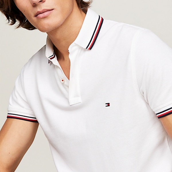 Tommy Hilfiger Herr Tipped Slim Pikétröja White 2XL