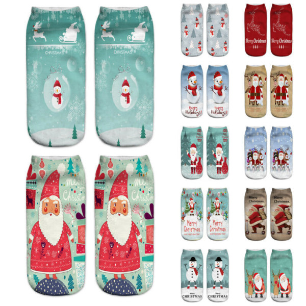 Chriatmas Kvinnor Män Santa Snowman Print Strumpor Xmas Låga ankelstrumpor Christmas Santa Claus 1 Pair