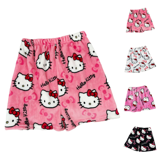 Sanrio Hej K^itty Cartoon Shorts sommarbyxor Flanell Dam Flickor Pyjamasshorts Black Pink XL