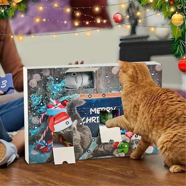 Julekalender Nedtælling 24 stk. Kattelegetøj Fjerdrillepind og Boldklokker Blind Box
