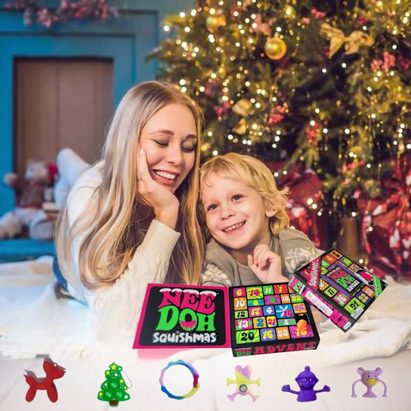 Nee Doh Squishmas Adventskalender 2024 - 24 Dagar Nedräkning med NeeDoh Squishy Klämleksaker 24PCS