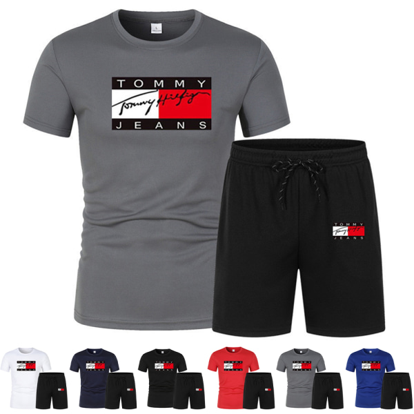 TomyHilfiger TomyJeans T-shirt med korta ärmar och shorts, sportkläder, träningsset för män Black 3XL