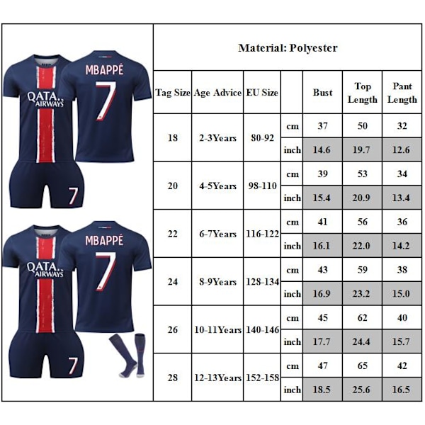 24-25 Paris Tröja Barn Fotbollströja Kit #7 Mbappé Fotbollsdräkter 26