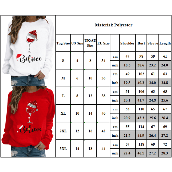 Dam Jultröja Söt Pullover Höst Vinter Långärmad red 2XL