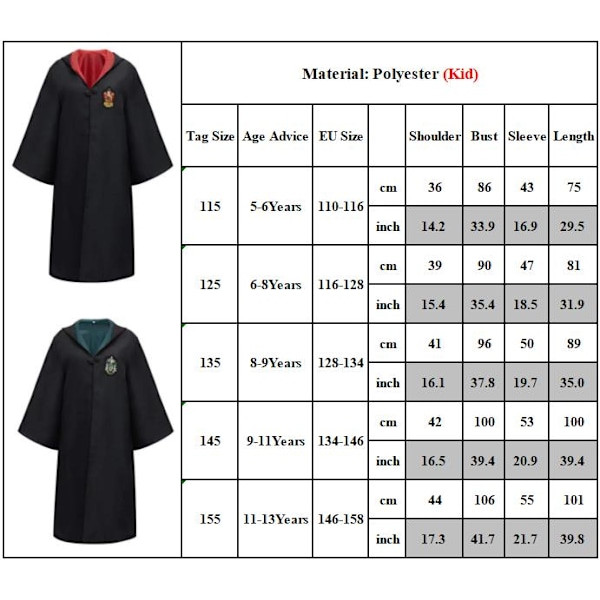 Harry Potter Magisk Roba Trollkarl Cosplay Skoluniform Huvad Klädkappa Kappa Finfräcka Kläder Uppdräkter För Vuxna & Barn Blue 115cm