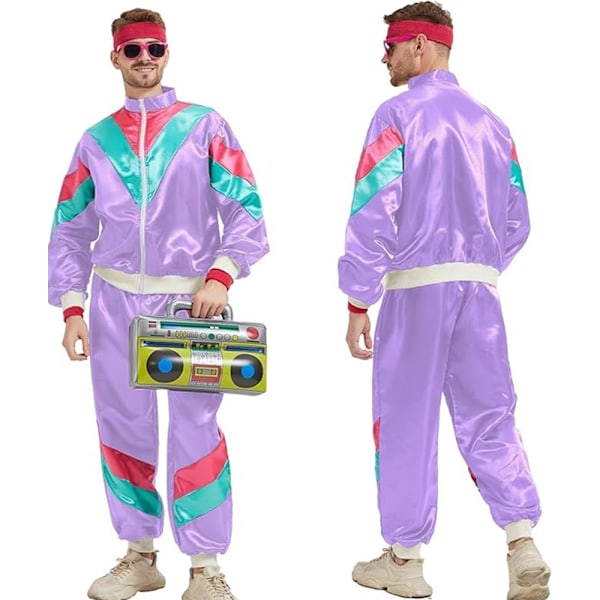 Dam 80-tals Spårjacka Retro Hip Hop Vindjacka Kvinnor Disco Spårjacka Set Färgblock En Delig Outfit Set Purple L