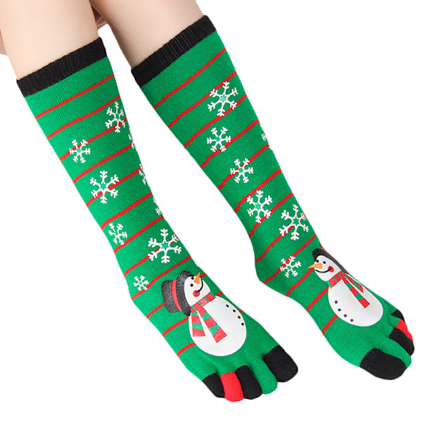 Dame Femfingerstrømper Lange Sjove Julemænd Pige Strømper Julebenvarmere Green Snowman