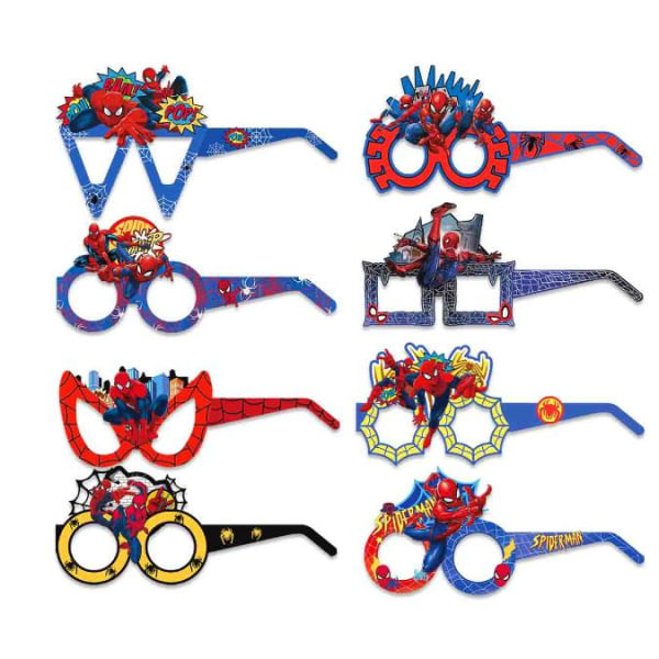 8-pack Spider-Man festglasögon fotorekvisita dekoration sommar strand pappersglasögon