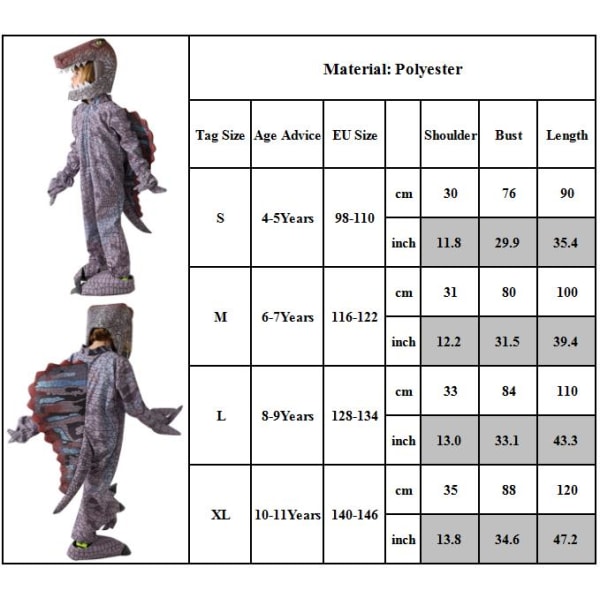 Halloween Barn Dinosaur Cosplay Kostym Jumpsuit L