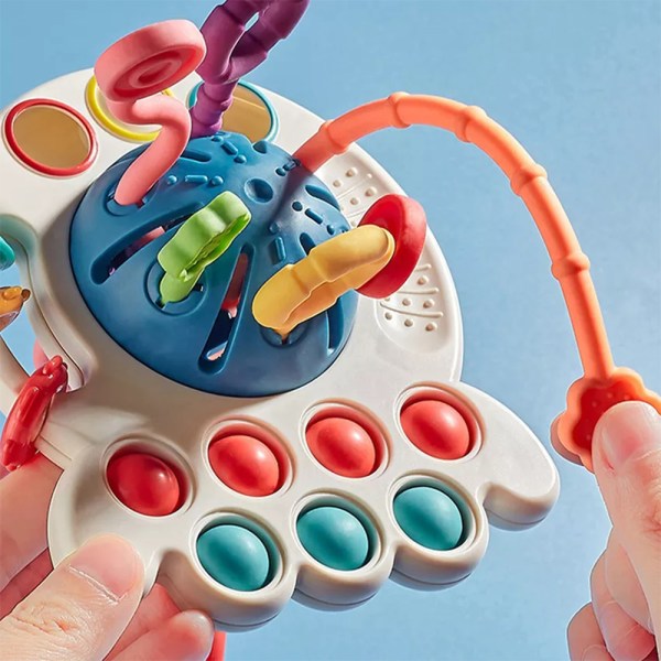 Baby bläckfisk Känslighet Träning Dra sträng Sensorisk leksak present Blue
