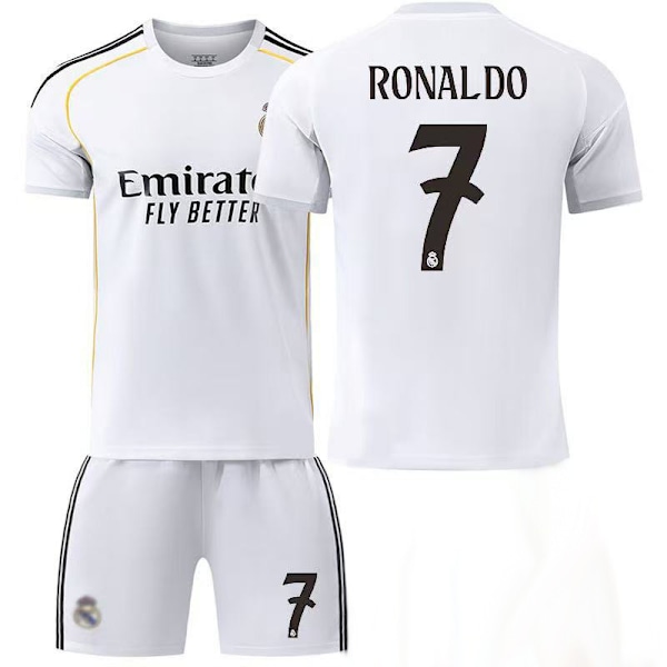 Børnefodboldtrøje 25/26 Real Madrid Hjemmebanetrøje #7 Ronaldo Trøjer Fodboldhold Trøjer Fans Gaver 20