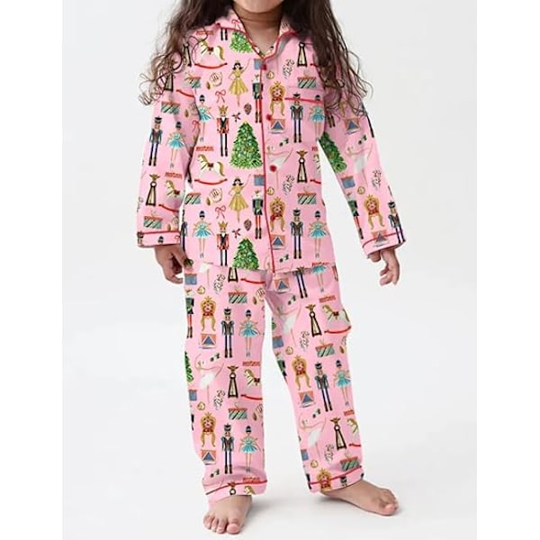 Flickor Outfit Set Söt Casual Två-Delar Set Pyjamas För Barn Långärmad Med Byxa Matchande Set Nattkläder Set För Musikälskare Fans Pink 130cm