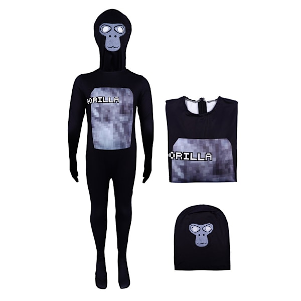 Gorilla Tag Lasten Poikien Halloween-asu - Premium-laatuinen haalari ja naamio asut roolileikkeihin, 8-12 vuotta Black 130cm