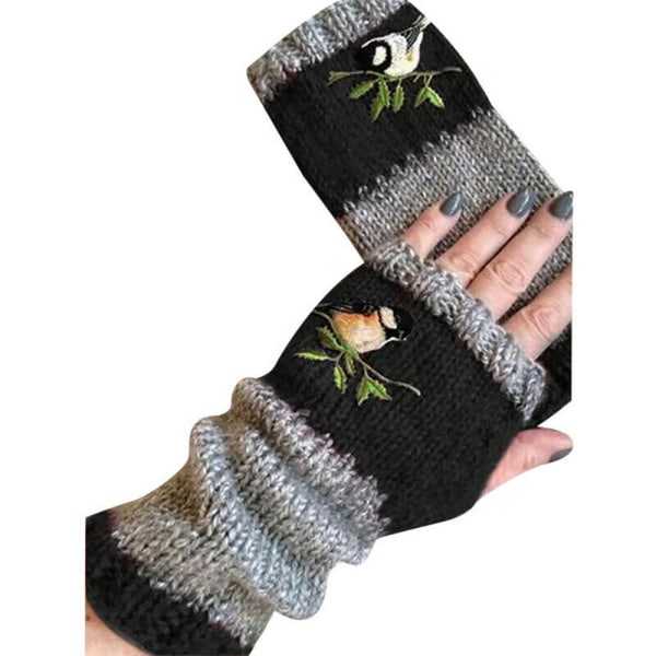 Mode varmare sömnadshandskar Kvinnor fingerlösa stickade handskar black