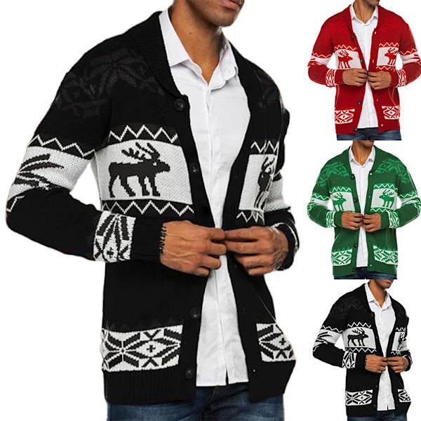 Herr Cardigan Fula Jultröjor Renar Snöflinga Stickad Tröja Jul Toppar Red XL