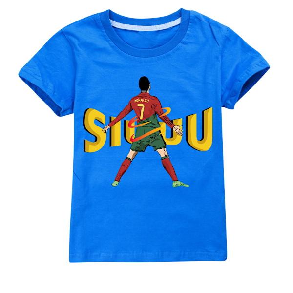 CR7 Ronaldo T-shirt för barn, kortärmad, Ronaldo fotbollspresent, tryckt fotbolls-t-shirt för barn Dark Blue 130cm