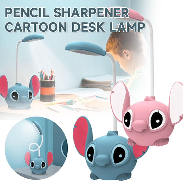 Stitch Skrivebordslampe Barn Studielampe med Blyantspisser Nattlys Oppladbar Blue