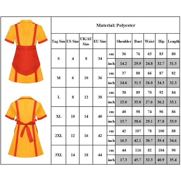 FL 2 Broke Girls Kostym, Kvinnors Servitris Kostym, Karnevalskostym 2 Broke Girls, med Broke Girls Hjärta Papagai Kedja, Förkläde, Karnevalskostym Kvinnor 3XL