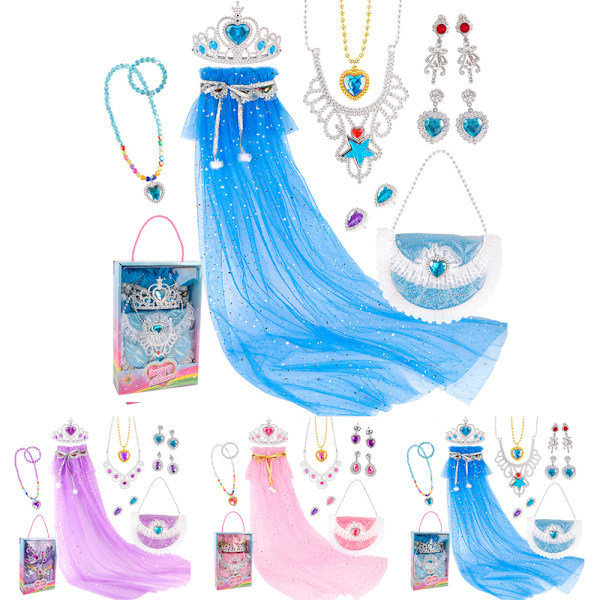 Lilla flickors prinsessklänning, kappa, smycken, presentset för födelsedagsfest, Halloween, karneval, 3-8 år Pink