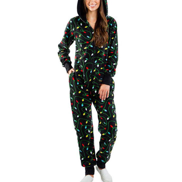 Damjulklänning med Huva, Jultryck, Pyjamas Jumpsuit, Loungewear, Kläder, Blixtlås A M