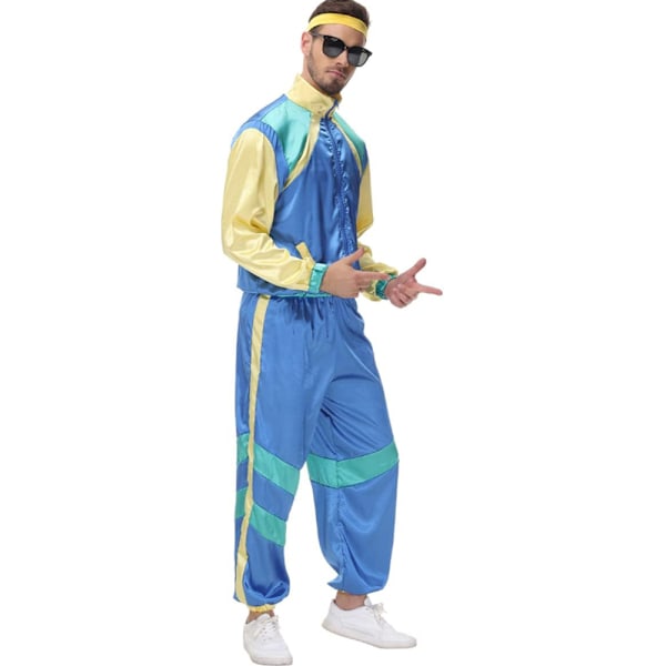 Dam- och Herr 80-tals Disco Tracksuit Vindjacka Byxor Hippie Kostymer Par Matchande Kläder Halloween Cosplay Kläder Blue M
