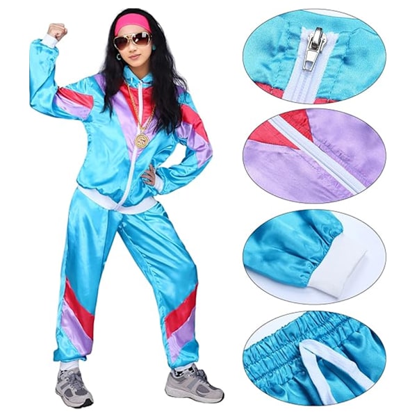 80-luvun unisex-asu retro-verryttelypuku 90-luvun hip hop -asut asusetti juhlaleluja Blue XL
