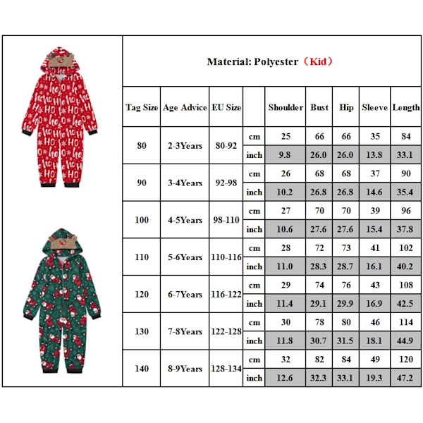 Julmatchande Familjepjys Set med Santa-Tryckta Jumpsuits, Sömnkläder, Semester-Pjs för Vuxen/Barn/Baby Kids-Green 110cm