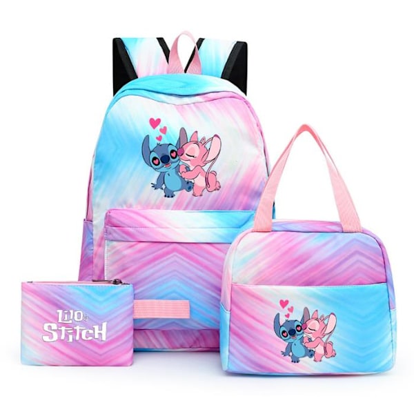 Lilo & Stitch Angel Pojkar Ryggsäck, Flickor Väskor Med Lunchlåda Pennfodral Set, Justerbara Axelväskor Gåvor A