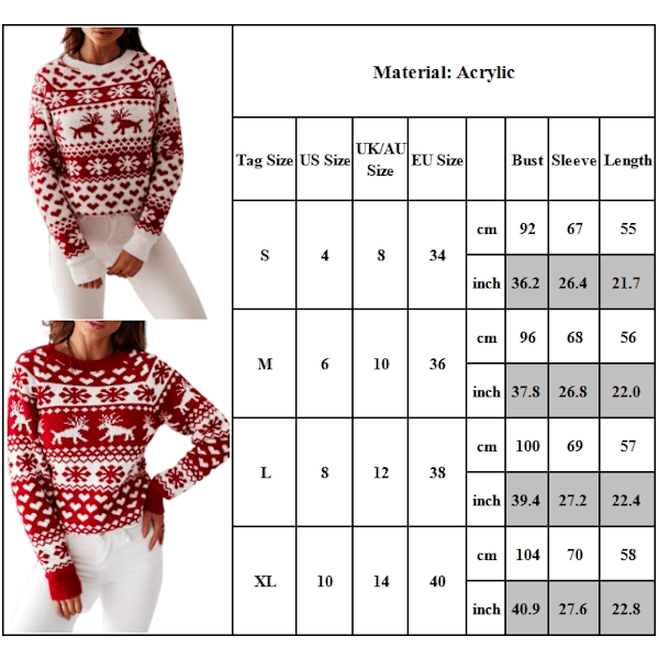 Damegenser Juleprint Komfortabel Rund Hals Langermet Løs Stygg Julegenser for Kvinner - Gaver til Kvinner Red M