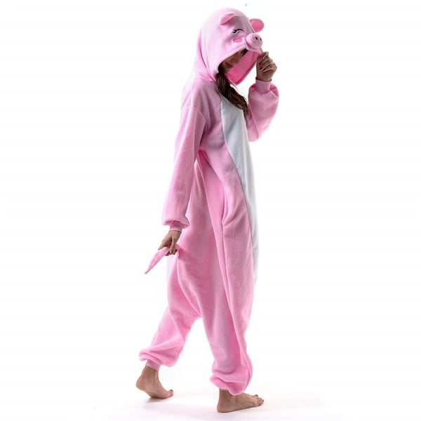Unisex Julpyjamas för Vuxna, Onesie med Blixtlås och Huva, Plüsch Jumpsuit för Vuxna, En-Delad Sovkläder med Lång Ärm B XL
