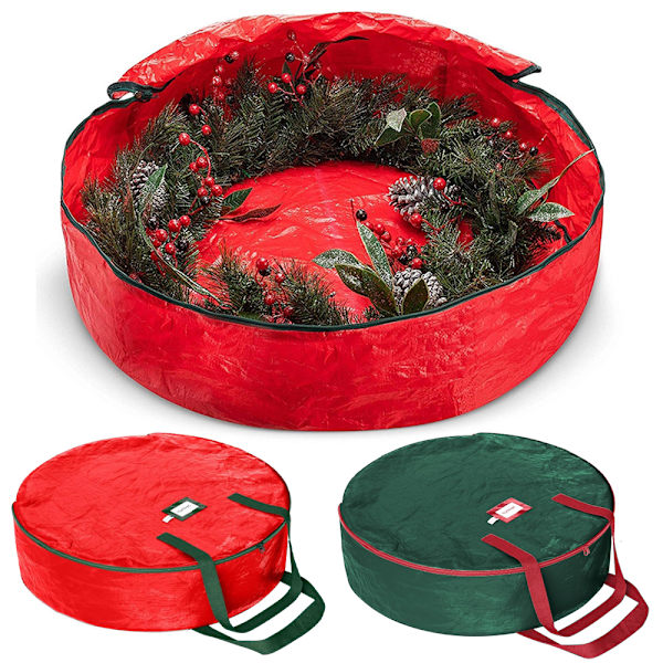Oppbevaringspose for julekrans med slitesterke håndtak, dobbel glidelås, rivebestandig oppbevaringsbeholder for julen Dark Green 60*18cm