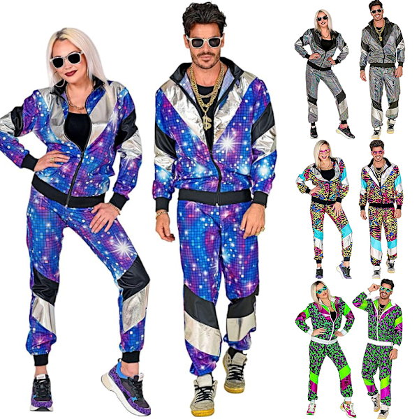 80-luvun asu miehille, Retro 90-luvun verryttelypuku rento asu, urheiluvaatteet housut hippiasut pariskuntien yhteensopivat asut Halloween Cosplay -vaatteet C XL