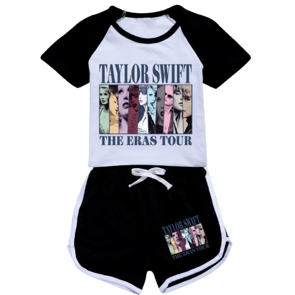 Barn Tonåringar Taylor Swift printed T-shirt / träningsoverall Set Swiftie Tops Tee Outfits Black 160cm