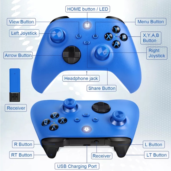 Trådløs kontroller for Xbox One & Xbox Series X|S PC Windows - Med lydkontakt Blue