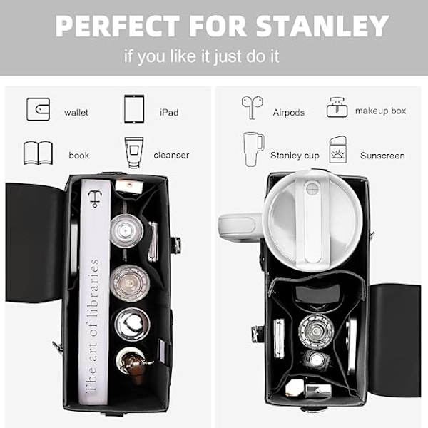 Crossbody-laukku StanleyCupille, vesipullon pidike, säädettävät naisten olkalaukut Black