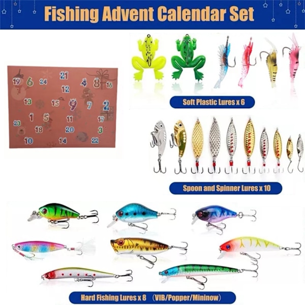 Adventskalender Fiskeutrustning Adventskalender 2024-2025 24 Dagars Nedräkning Fiske Julkalender Bete Set Blind Box