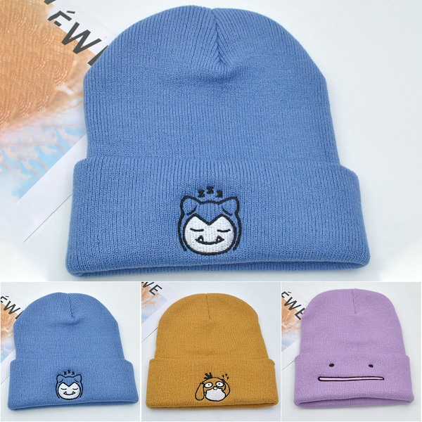 Pikachu Anime Strikket Hue Sød Unisex Broderi Kasket Vinter Varm Hue Light Purple