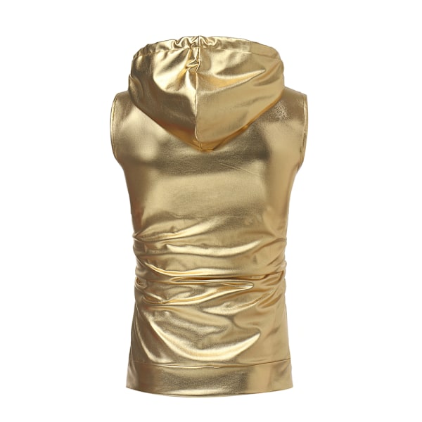 Herrar Retro 70-tal Disco Glittrande Sekvenser Zip Up Ärmlös Huvad Väst T-shirt Slim Fit Pullover Casual Fest Prom Kostymer Gold M