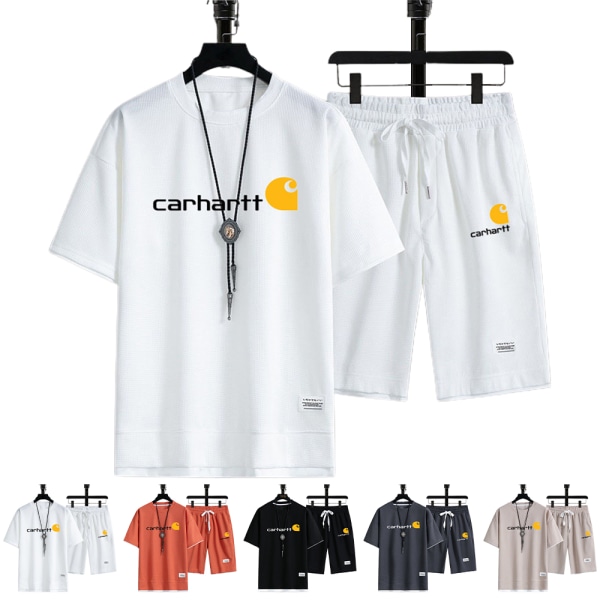 Carhart Logo Träningsoverall Kortärmad T-shirt Topp och Shorts Sommar Street Black XL