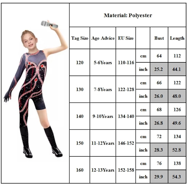 Halloween Rollespil Piger Glimmer Kostume Outfit Små Børn Sanger Koncert Bodysuit Slange Cosplay Jumpsuit 120cm
